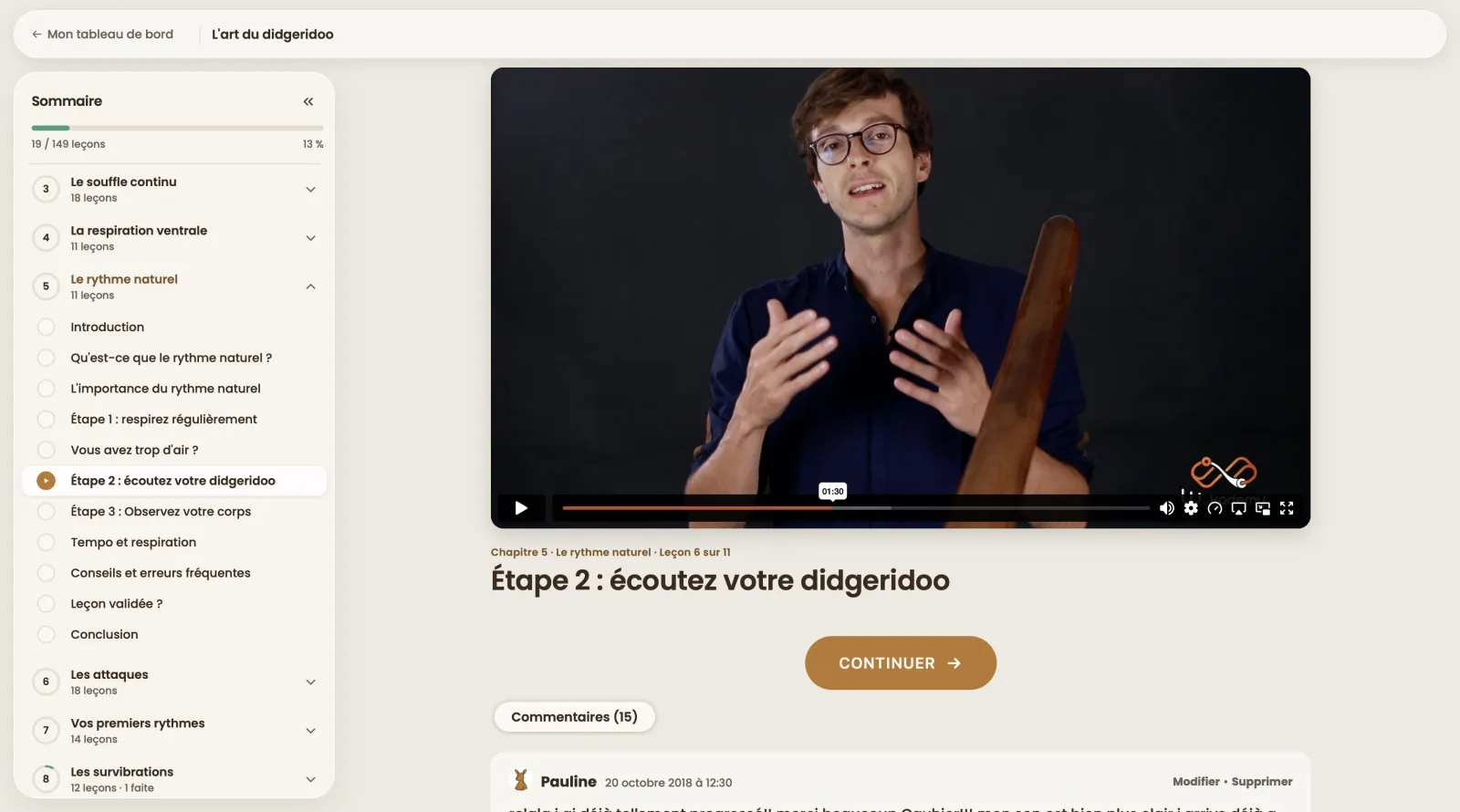 Une leçon de L'art du didgeridoo sur ordinateur : la vidéo, le sommaire et les commentaires