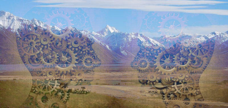 Landscape with two profiles facing each other