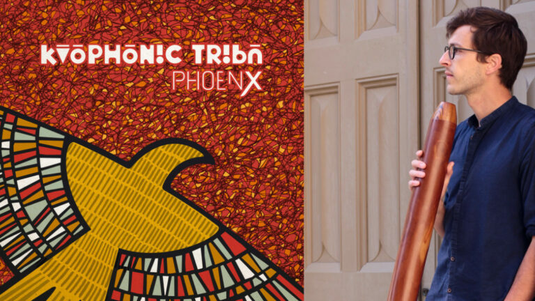Gauthier Aubé et la pochette de l'album Phoenix de Kaophonic Tribu